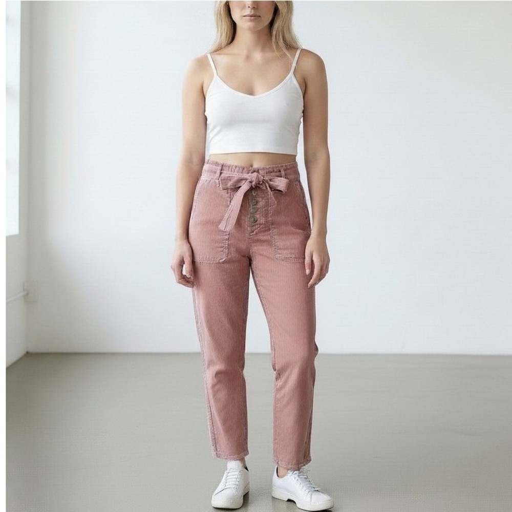 Veronica Beard Rinley Cropped Straight Leg High Rise Jeans Pink Rosewood 23